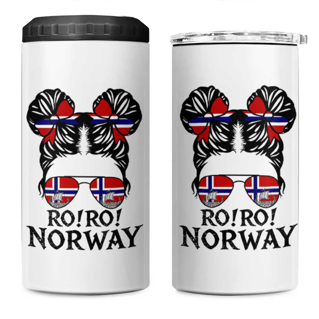 Ro Ro Norwegian Viking Ship 4 in 1 Can Cooler Tumbler Norway Flag Messy Bun Girl