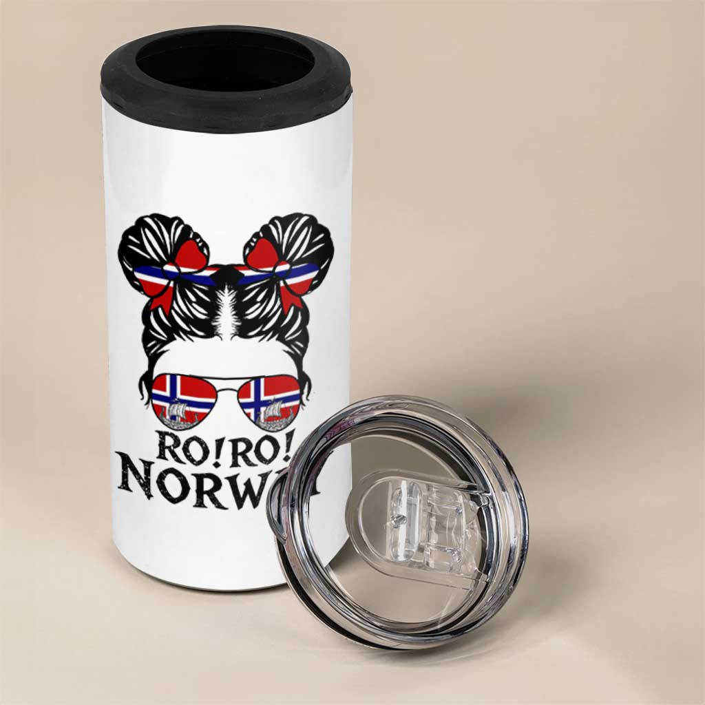 Ro Ro Norwegian Viking Ship 4 in 1 Can Cooler Tumbler Norway Flag Messy Bun Girl