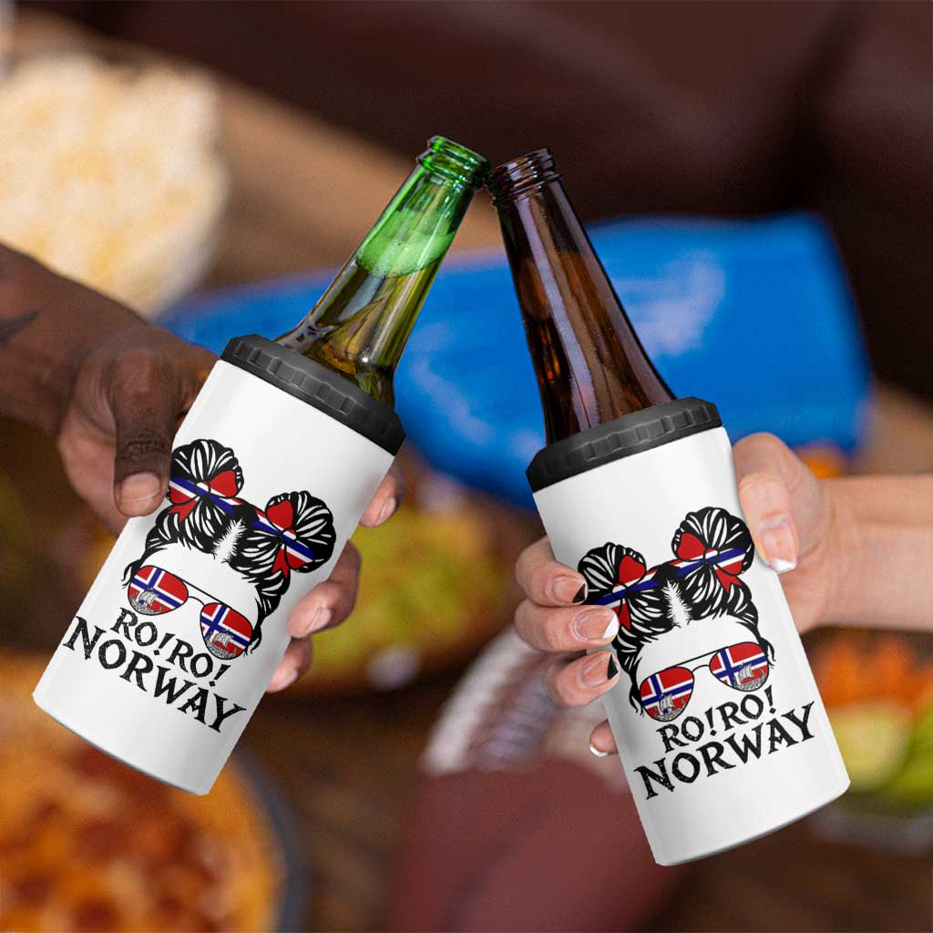 Ro Ro Norwegian Viking Ship 4 in 1 Can Cooler Tumbler Norway Flag Messy Bun Girl
