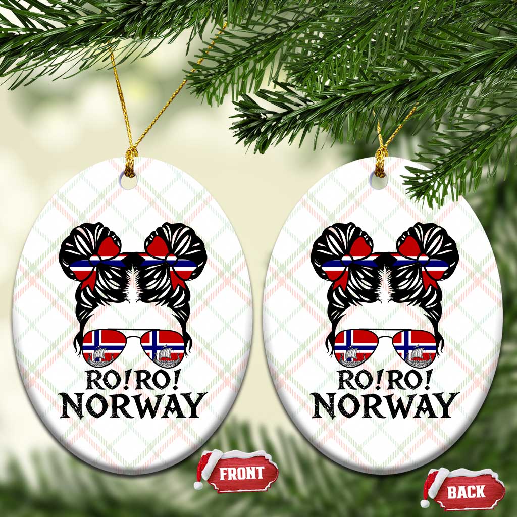 Ro Ro Norwegian Viking Ship Ceramic Ornament Norway Flag Messy Bun Girl