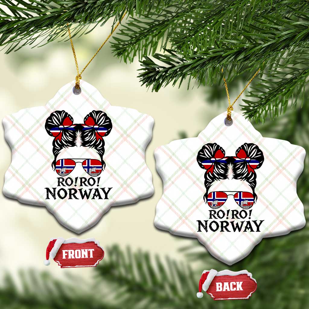 Ro Ro Norwegian Viking Ship Ceramic Ornament Norway Flag Messy Bun Girl