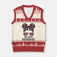 Ro Ro Norwegian Viking Ship V-Neck Knit Sweater Vest Norway Flag Messy Bun Girl