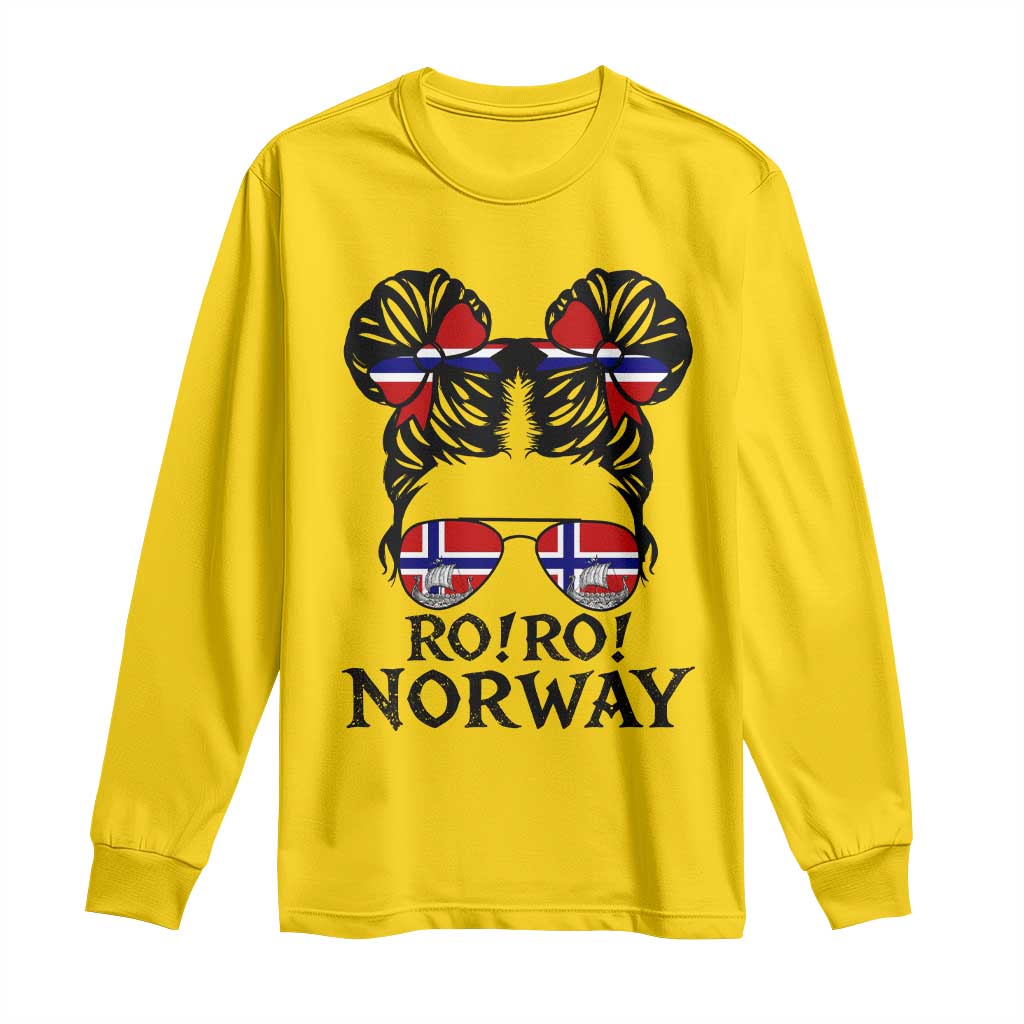 Ro Ro Norwegian Viking Ship Long Sleeve Shirt Norway Flag Messy Bun Girl