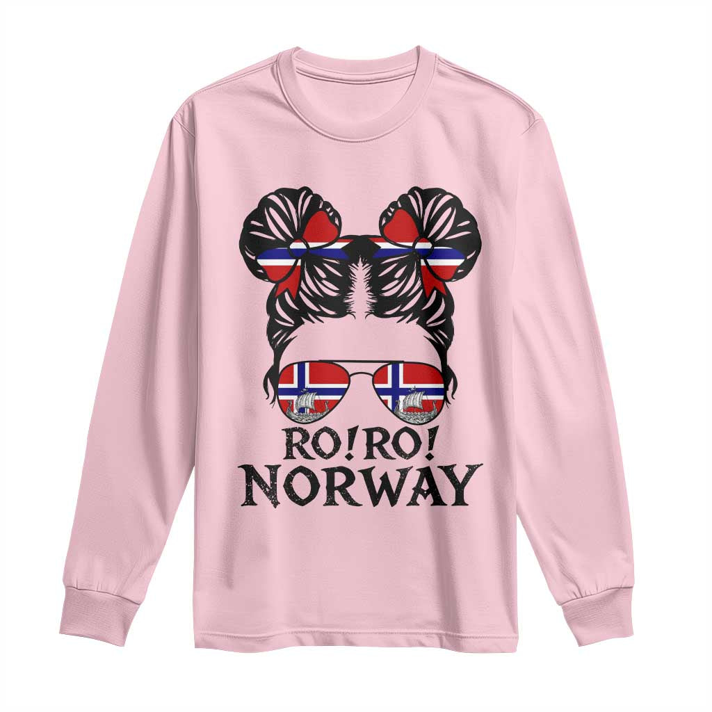 Ro Ro Norwegian Viking Ship Long Sleeve Shirt Norway Flag Messy Bun Girl