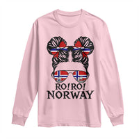 Ro Ro Norwegian Viking Ship Long Sleeve Shirt Norway Flag Messy Bun Girl