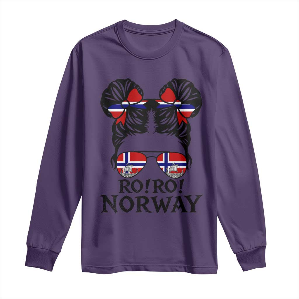 Ro Ro Norwegian Viking Ship Long Sleeve Shirt Norway Flag Messy Bun Girl