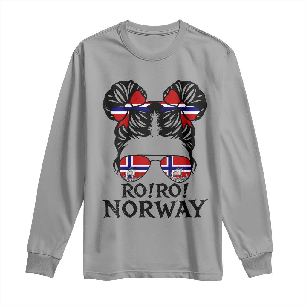 Ro Ro Norwegian Viking Ship Long Sleeve Shirt Norway Flag Messy Bun Girl
