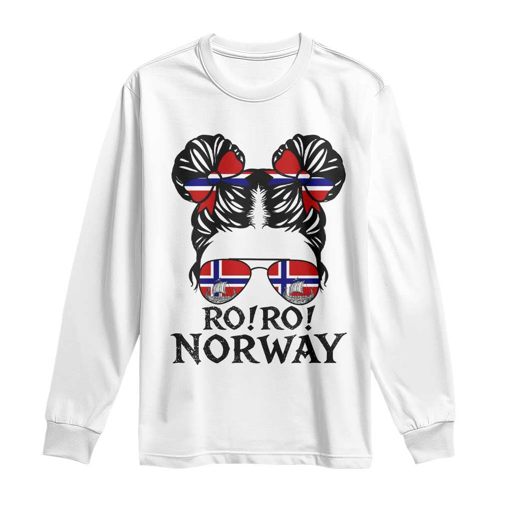 Ro Ro Norwegian Viking Ship Long Sleeve Shirt Norway Flag Messy Bun Girl