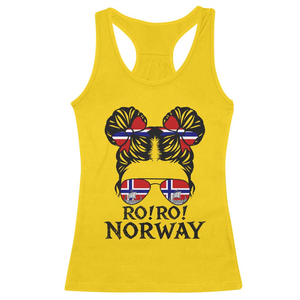 Ro Ro Norwegian Viking Ship Racerback Tank Top Norway Flag Messy Bun Girl