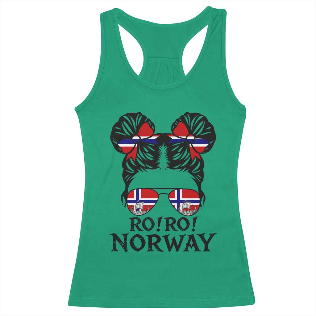 Ro Ro Norwegian Viking Ship Racerback Tank Top Norway Flag Messy Bun Girl