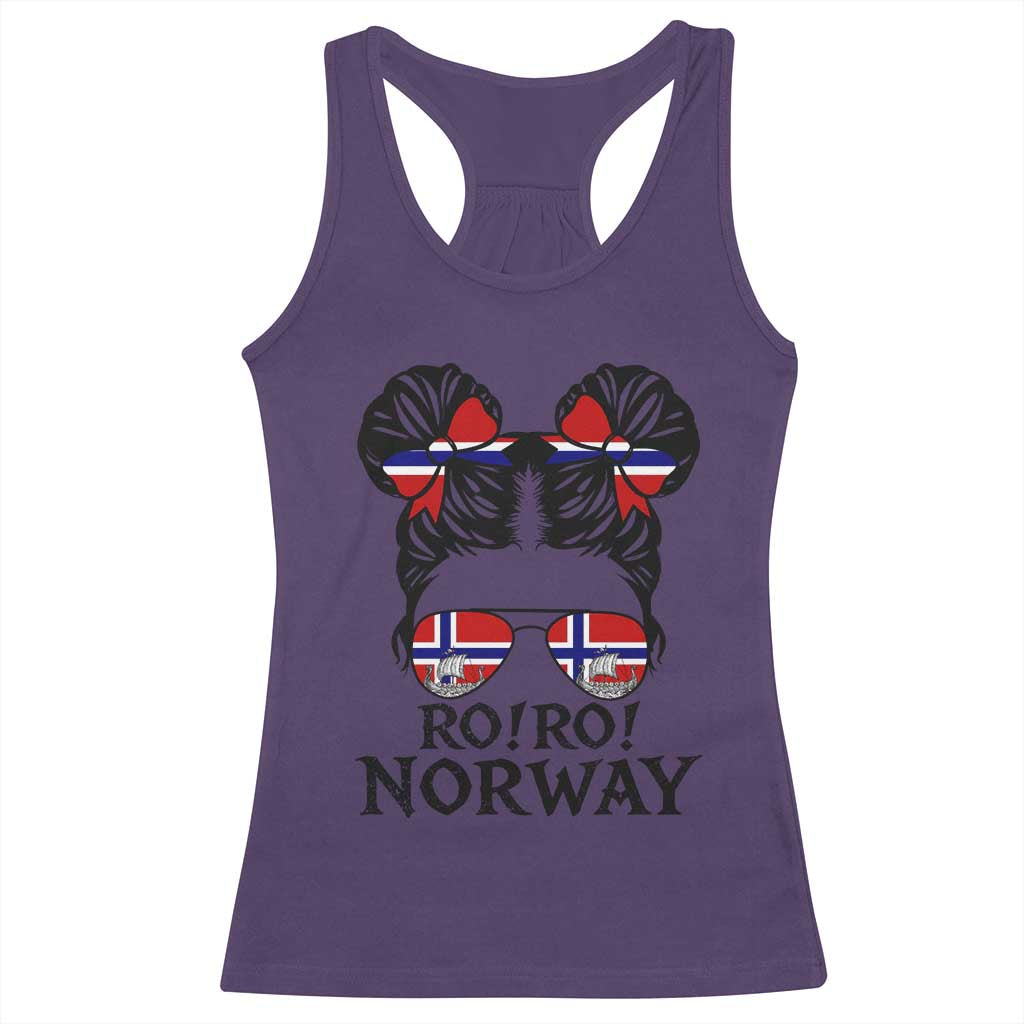 Ro Ro Norwegian Viking Ship Racerback Tank Top Norway Flag Messy Bun Girl