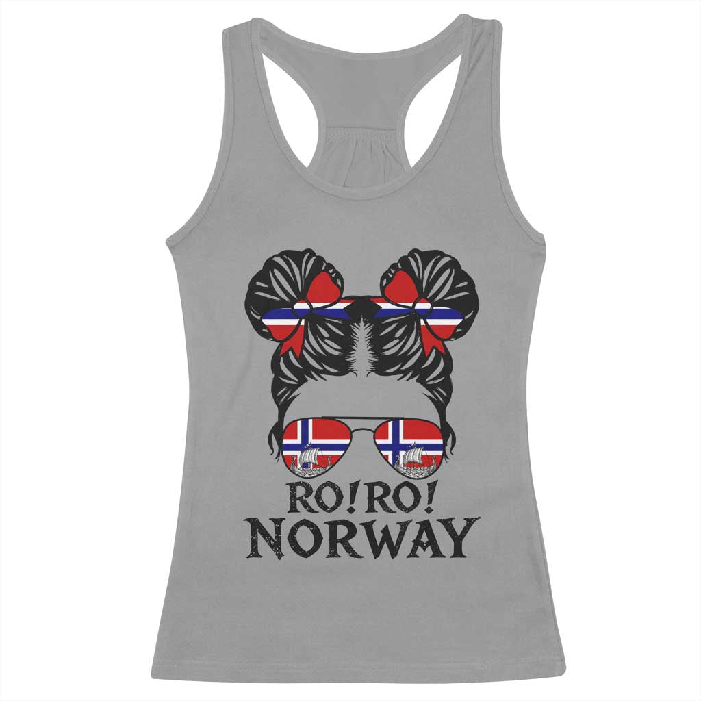 Ro Ro Norwegian Viking Ship Racerback Tank Top Norway Flag Messy Bun Girl