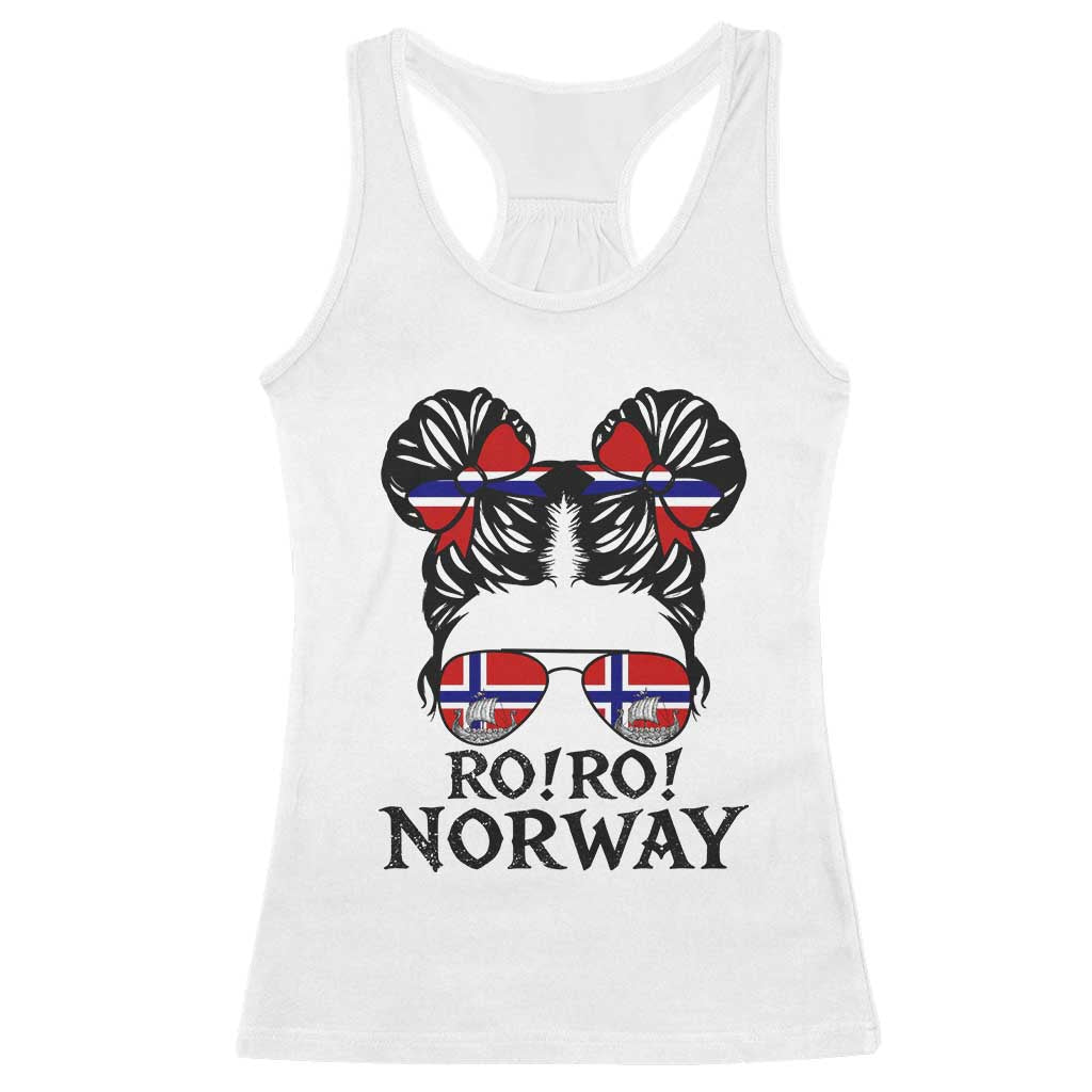 Ro Ro Norwegian Viking Ship Racerback Tank Top Norway Flag Messy Bun Girl