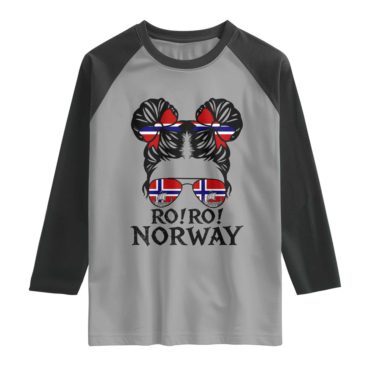 Ro Ro Norwegian Viking Ship Raglan Shirt Norway Flag Messy Bun Girl