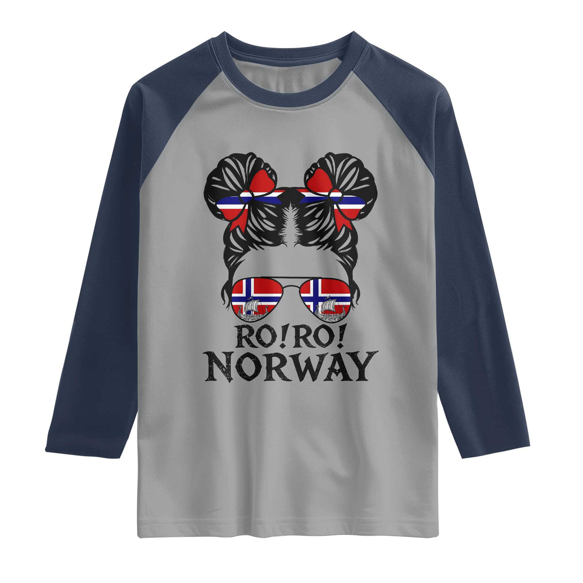 Ro Ro Norwegian Viking Ship Raglan Shirt Norway Flag Messy Bun Girl
