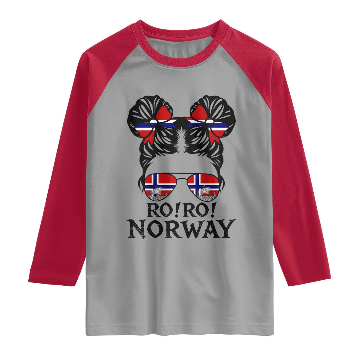 Ro Ro Norwegian Viking Ship Raglan Shirt Norway Flag Messy Bun Girl