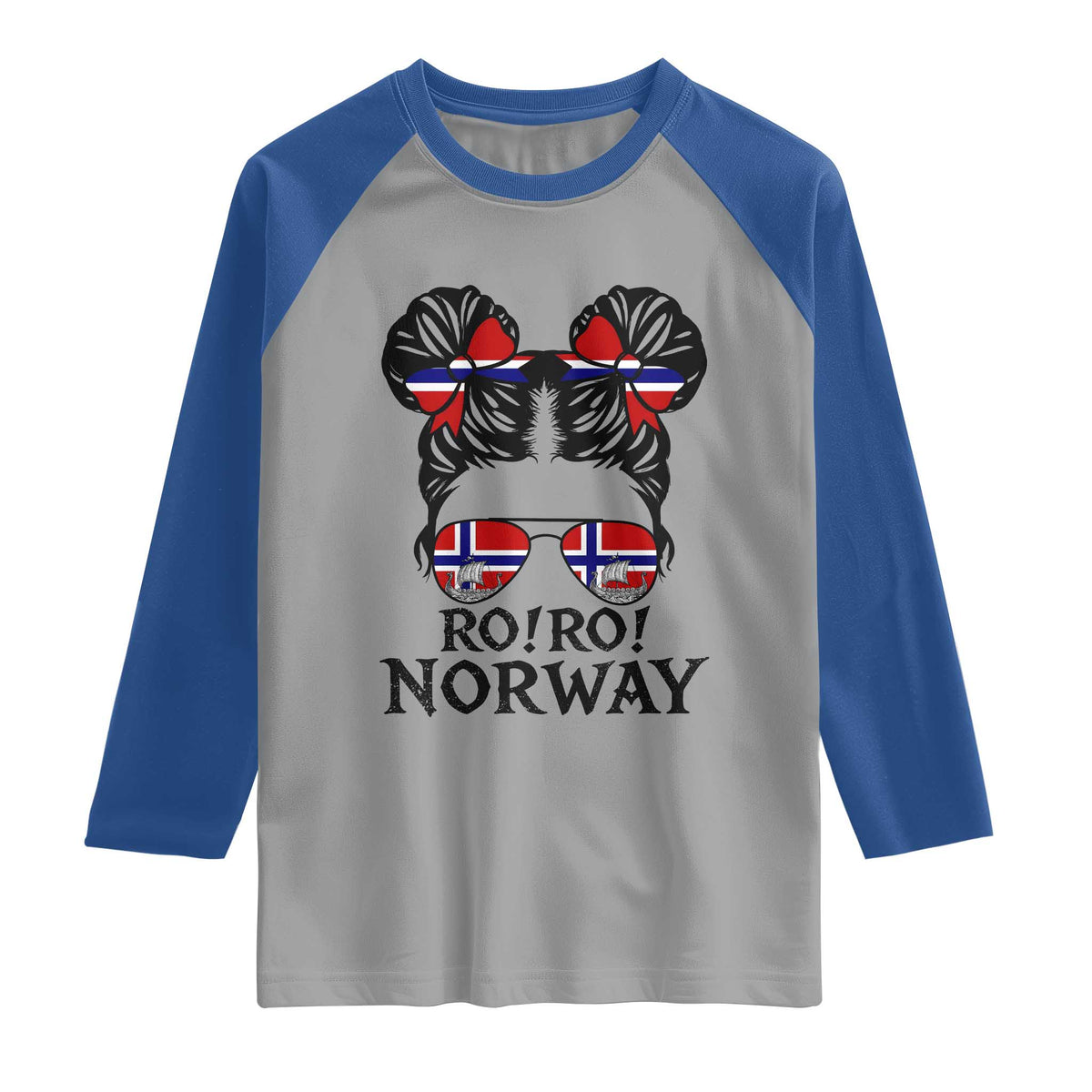 Ro Ro Norwegian Viking Ship Raglan Shirt Norway Flag Messy Bun Girl