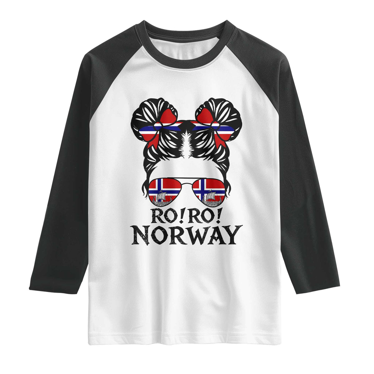 Ro Ro Norwegian Viking Ship Raglan Shirt Norway Flag Messy Bun Girl
