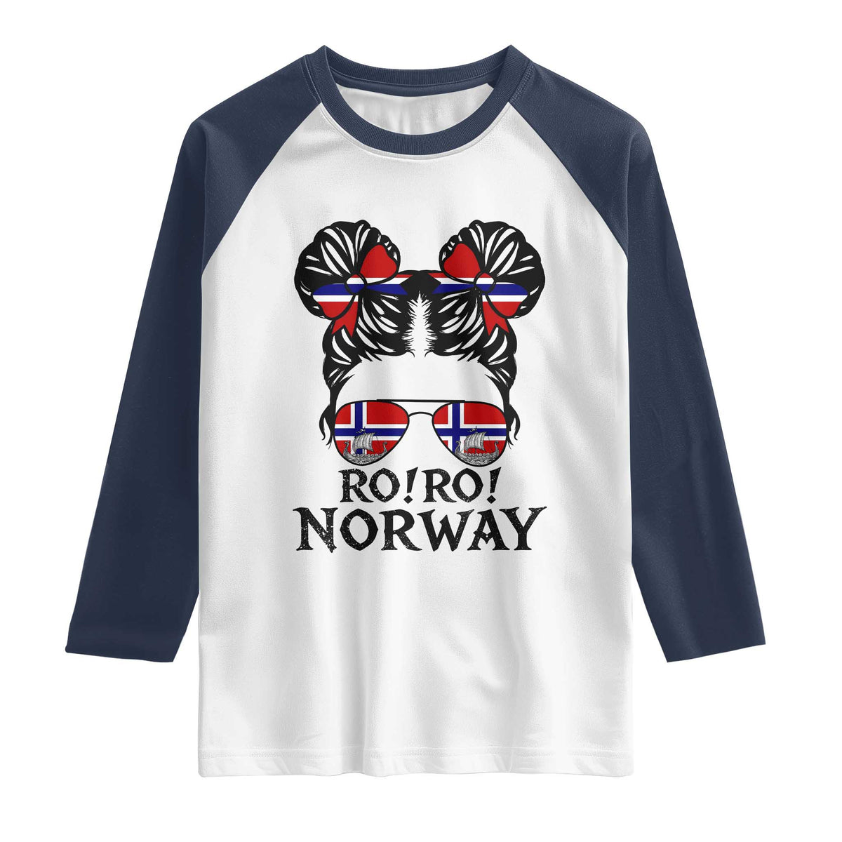 Ro Ro Norwegian Viking Ship Raglan Shirt Norway Flag Messy Bun Girl