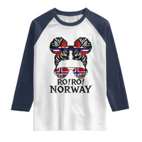 Ro Ro Norwegian Viking Ship Raglan Shirt Norway Flag Messy Bun Girl