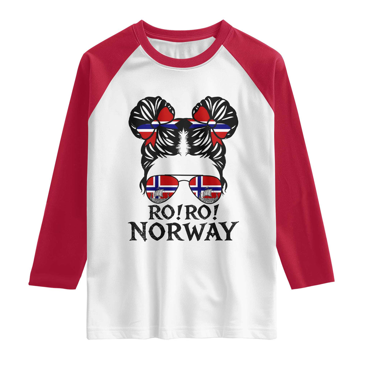 Ro Ro Norwegian Viking Ship Raglan Shirt Norway Flag Messy Bun Girl