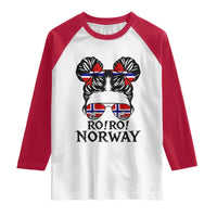 Ro Ro Norwegian Viking Ship Raglan Shirt Norway Flag Messy Bun Girl
