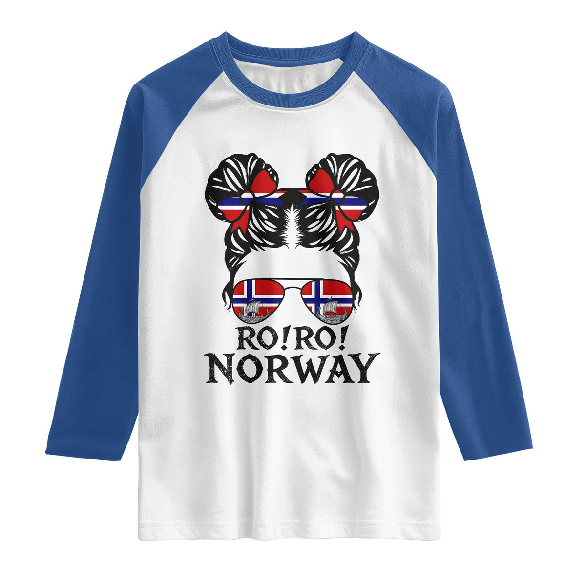 Ro Ro Norwegian Viking Ship Raglan Shirt Norway Flag Messy Bun Girl