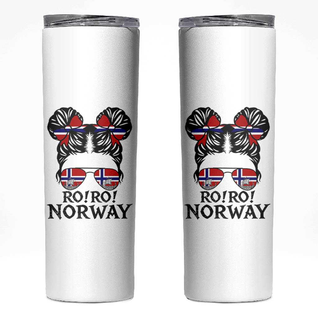 Ro Ro Norwegian Viking Ship Skinny Tumbler Norway Flag Messy Bun Girl