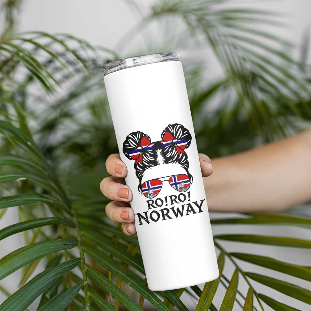 Ro Ro Norwegian Viking Ship Skinny Tumbler Norway Flag Messy Bun Girl