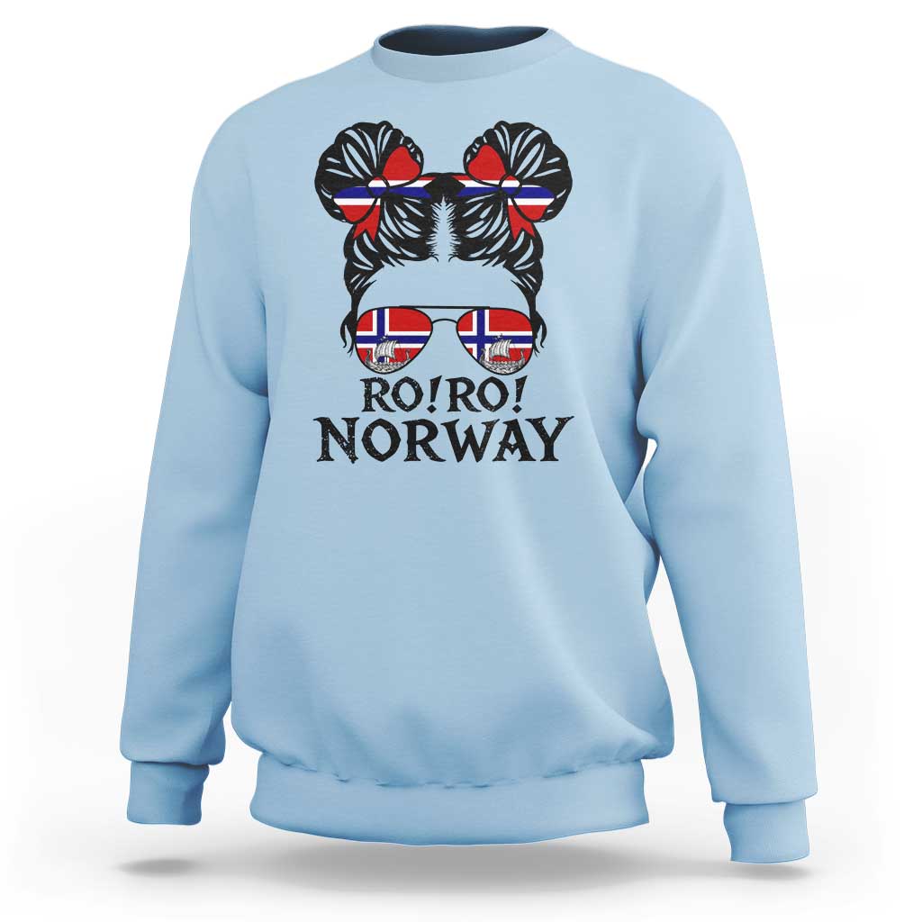 Ro Ro Norwegian Viking Ship Sweatshirt Norway Flag Messy Bun Girl