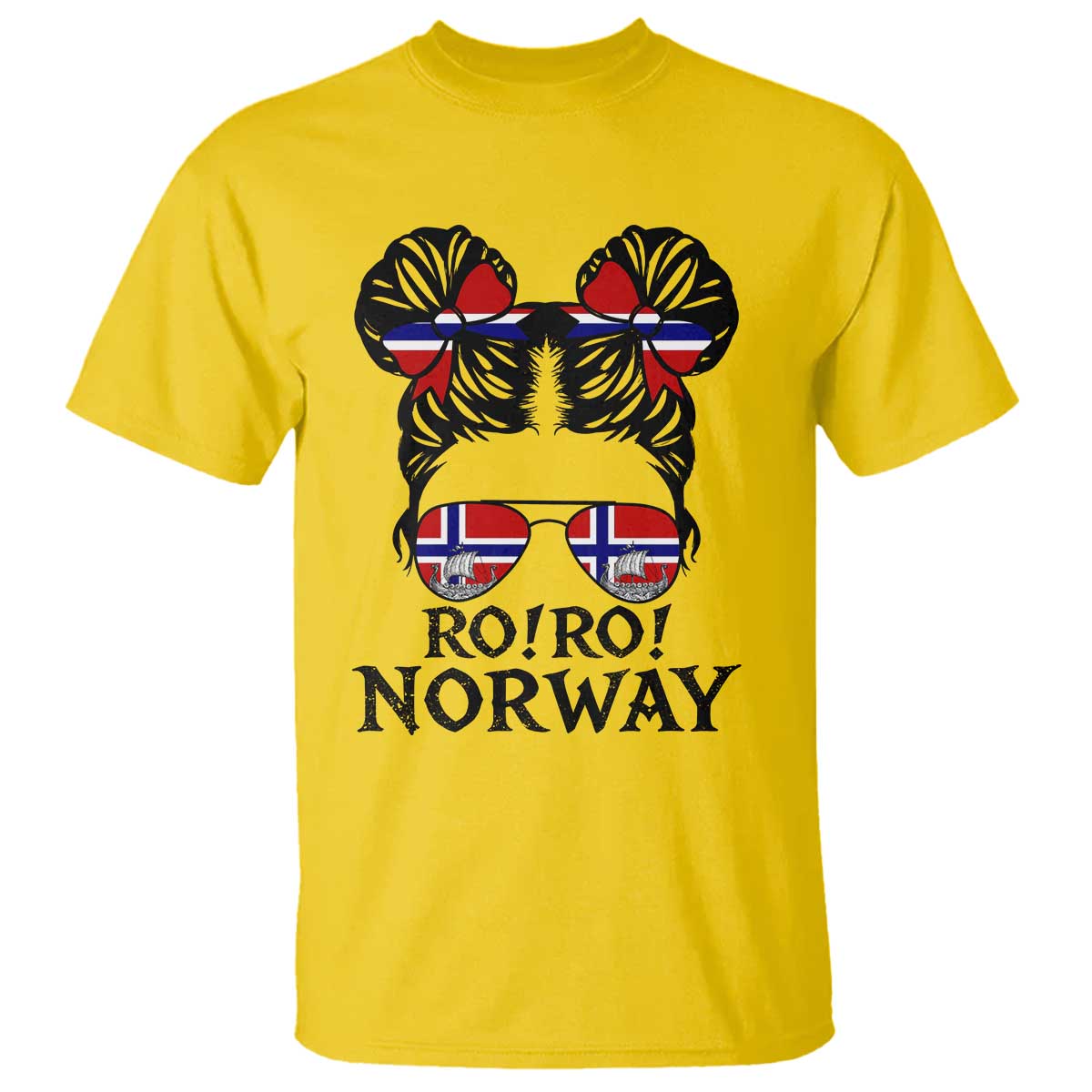 Ro Ro Norwegian Viking Ship T Shirt Norway Flag Messy Bun Girl