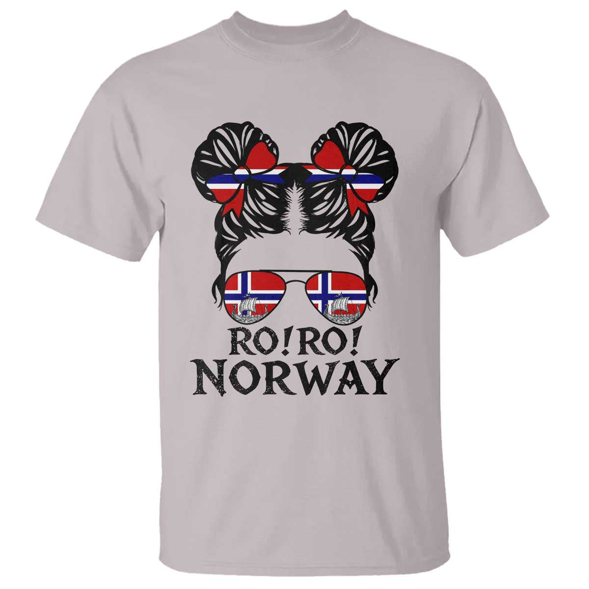 Ro Ro Norwegian Viking Ship T Shirt Norway Flag Messy Bun Girl