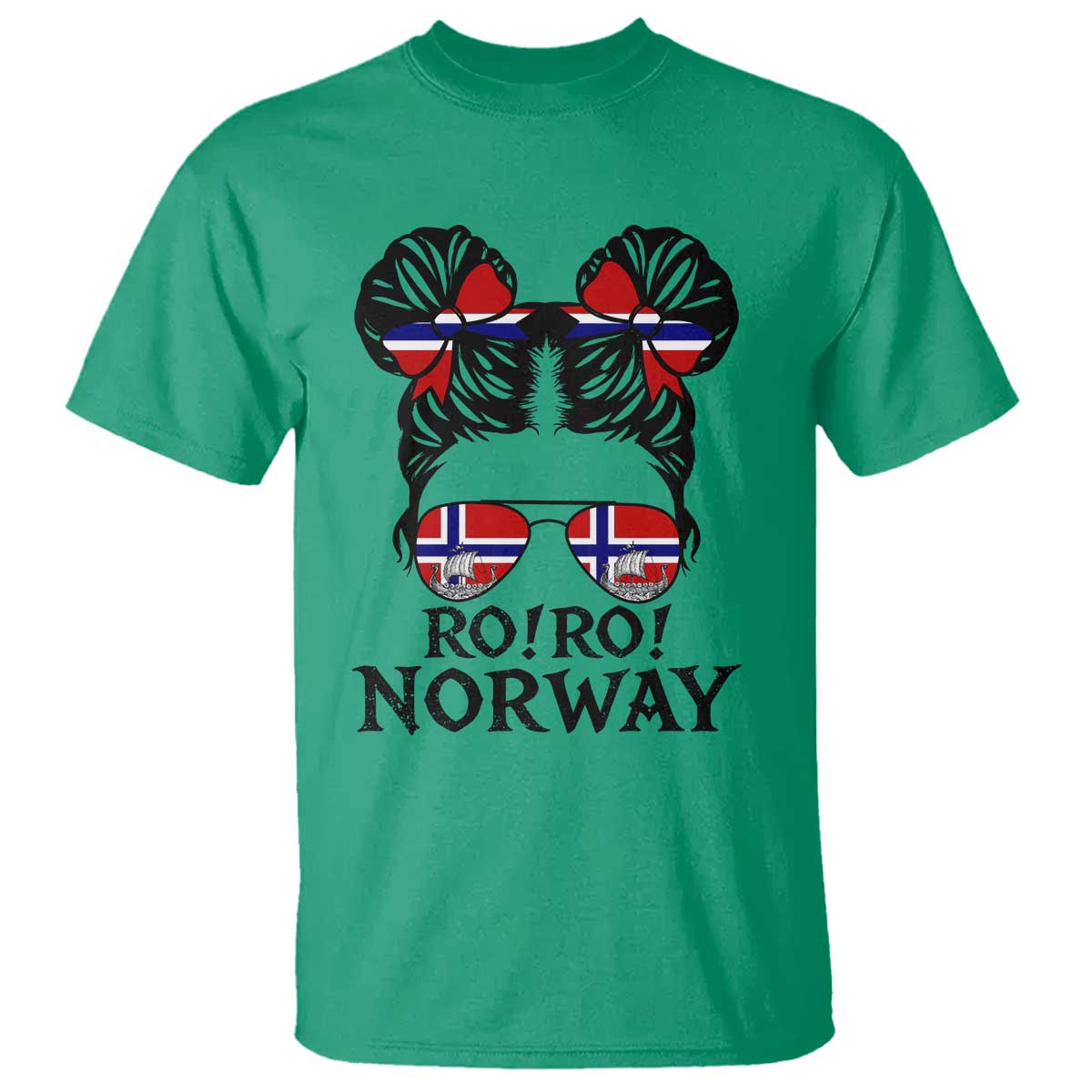 Ro Ro Norwegian Viking Ship T Shirt Norway Flag Messy Bun Girl