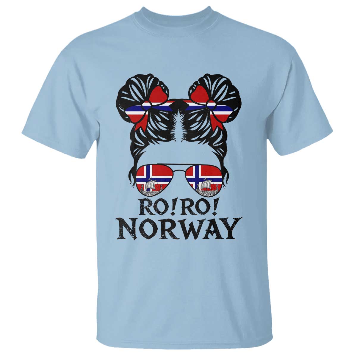 Ro Ro Norwegian Viking Ship T Shirt Norway Flag Messy Bun Girl