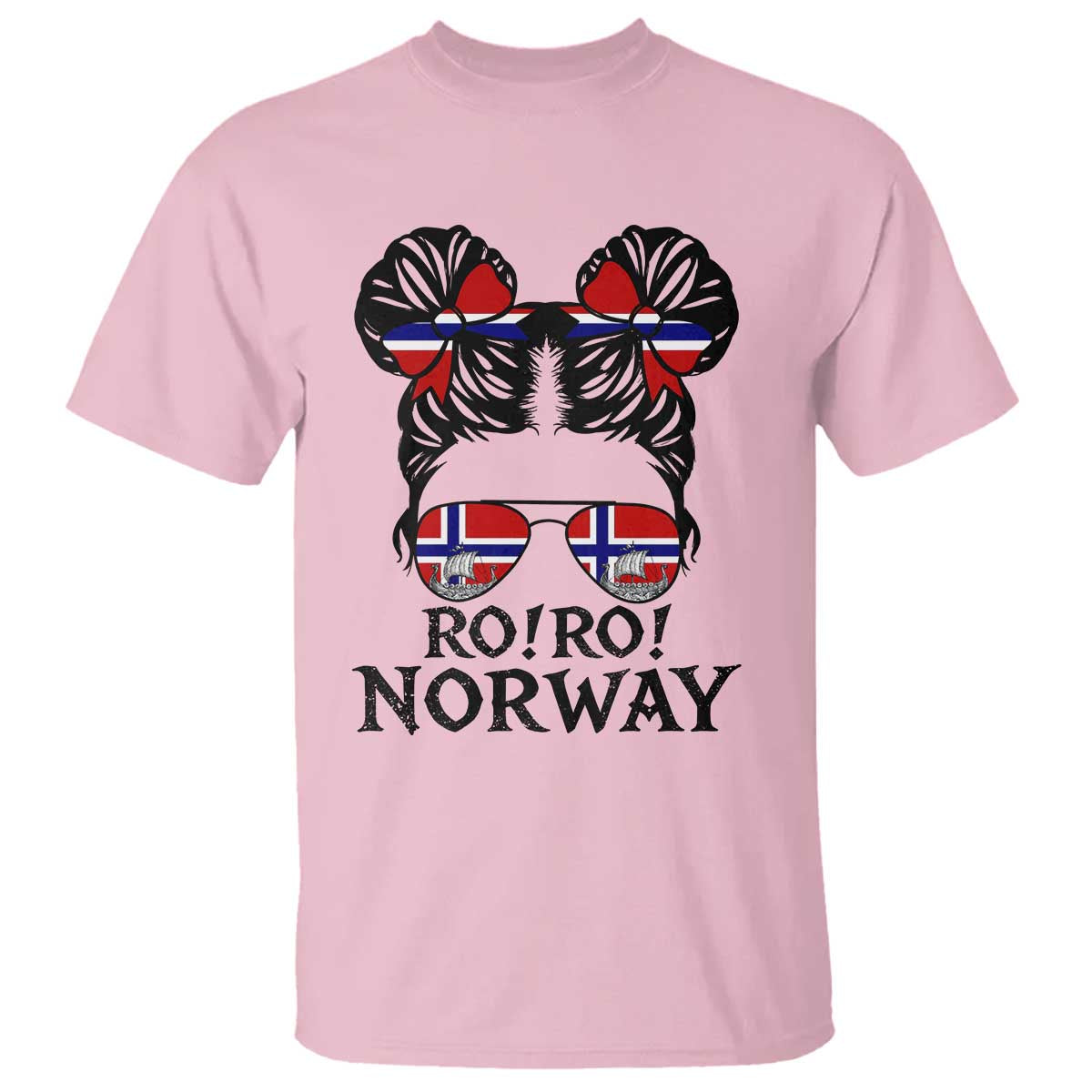 Ro Ro Norwegian Viking Ship T Shirt Norway Flag Messy Bun Girl