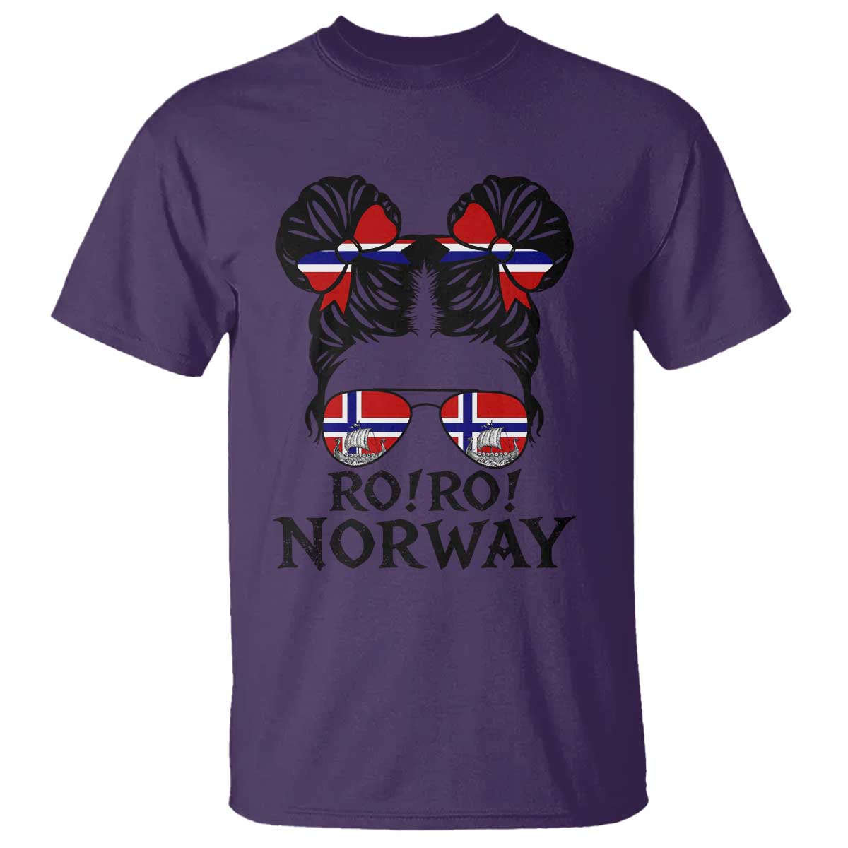 Ro Ro Norwegian Viking Ship T Shirt Norway Flag Messy Bun Girl