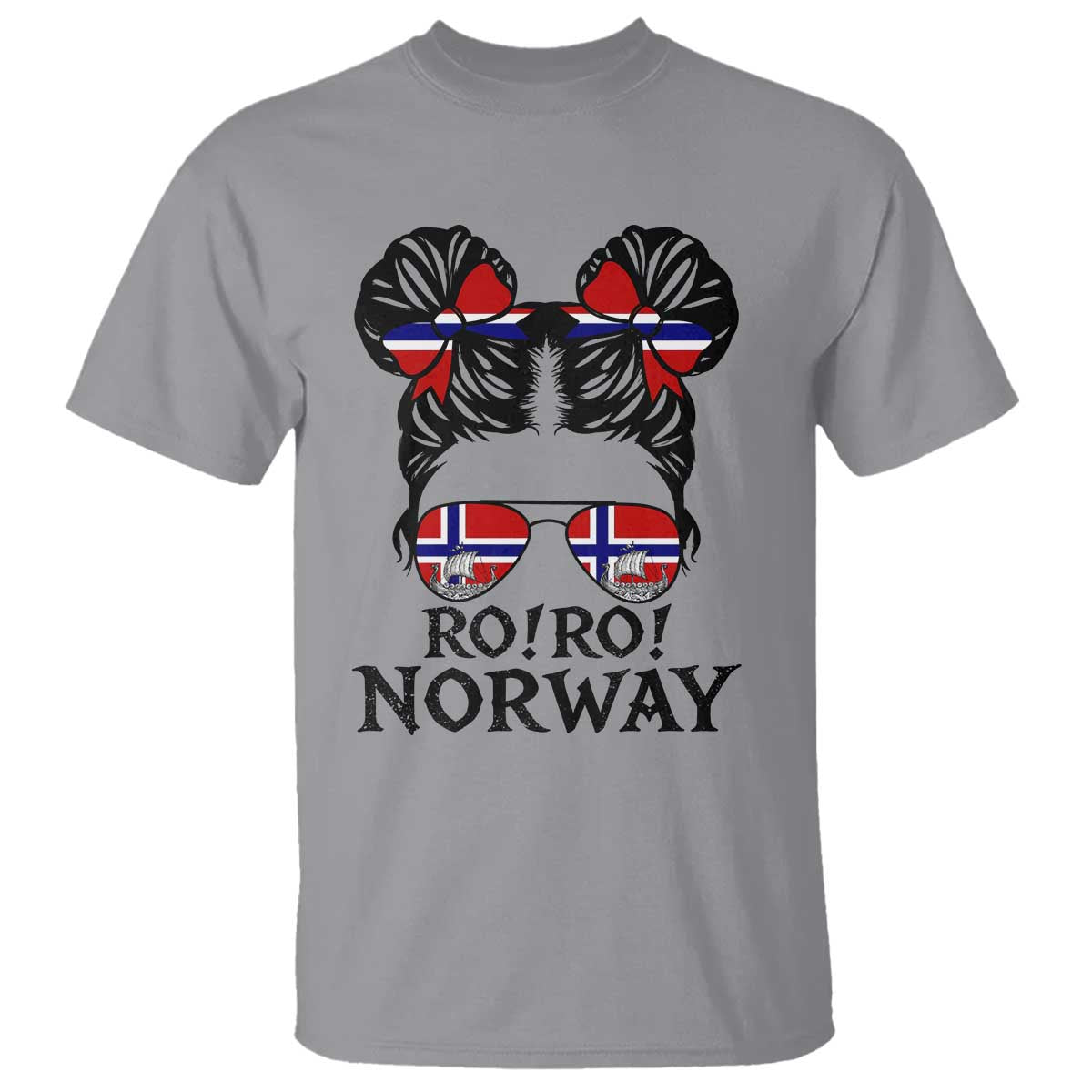 Ro Ro Norwegian Viking Ship T Shirt Norway Flag Messy Bun Girl