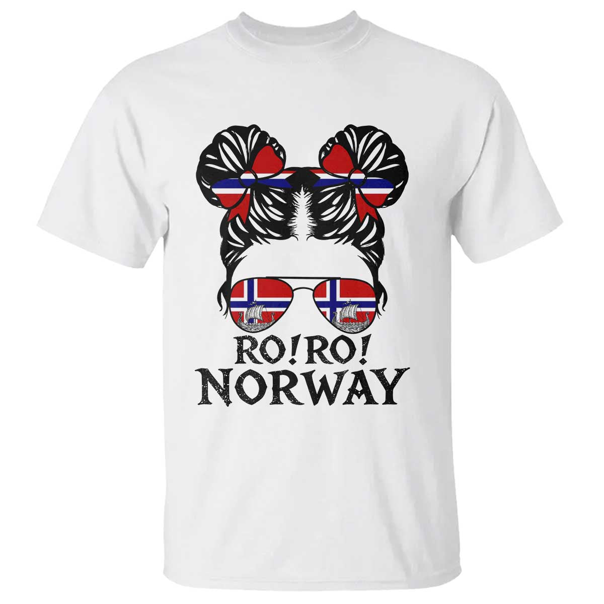 Ro Ro Norwegian Viking Ship T Shirt Norway Flag Messy Bun Girl