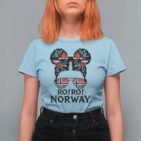 Ro Ro Norwegian Viking Ship T Shirt For Women Norway Flag Messy Bun Girl