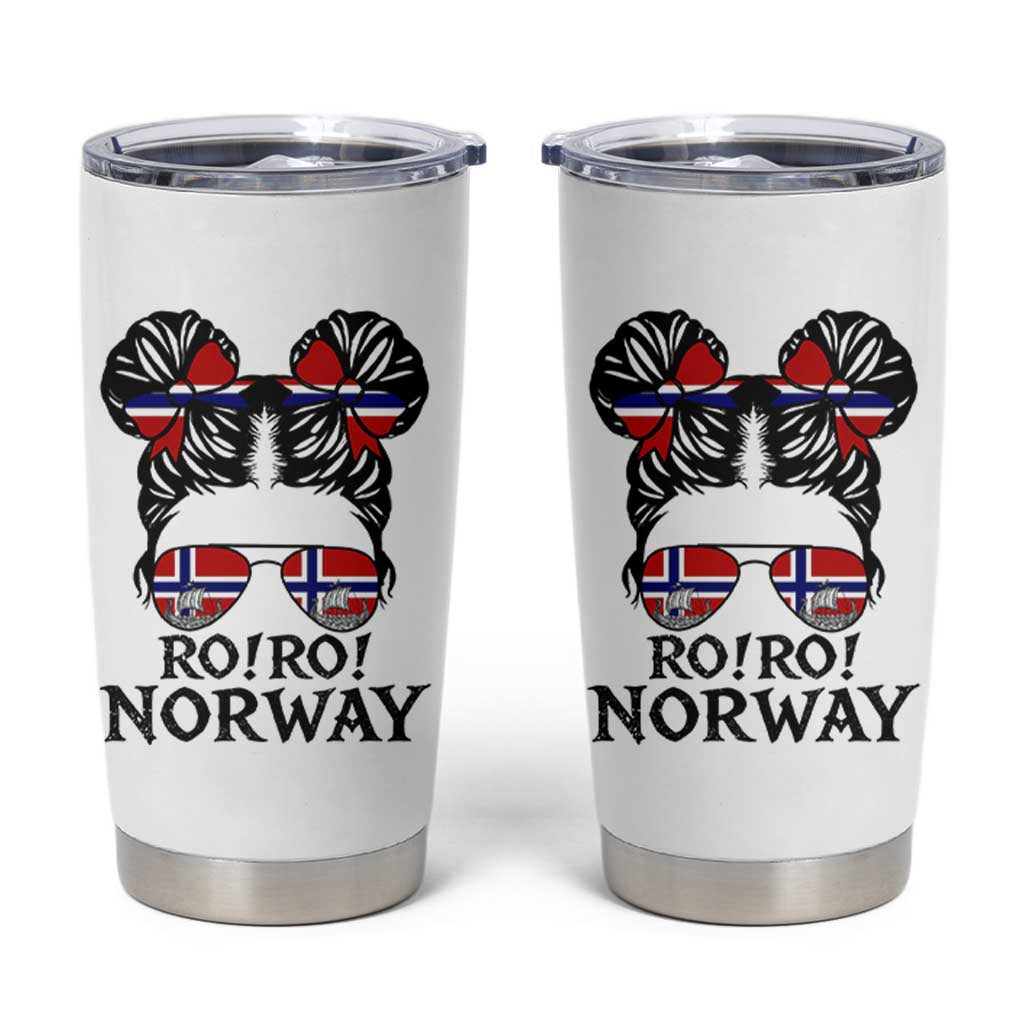 Ro Ro Norwegian Viking Ship Tumbler Cup Norway Flag Messy Bun Girl