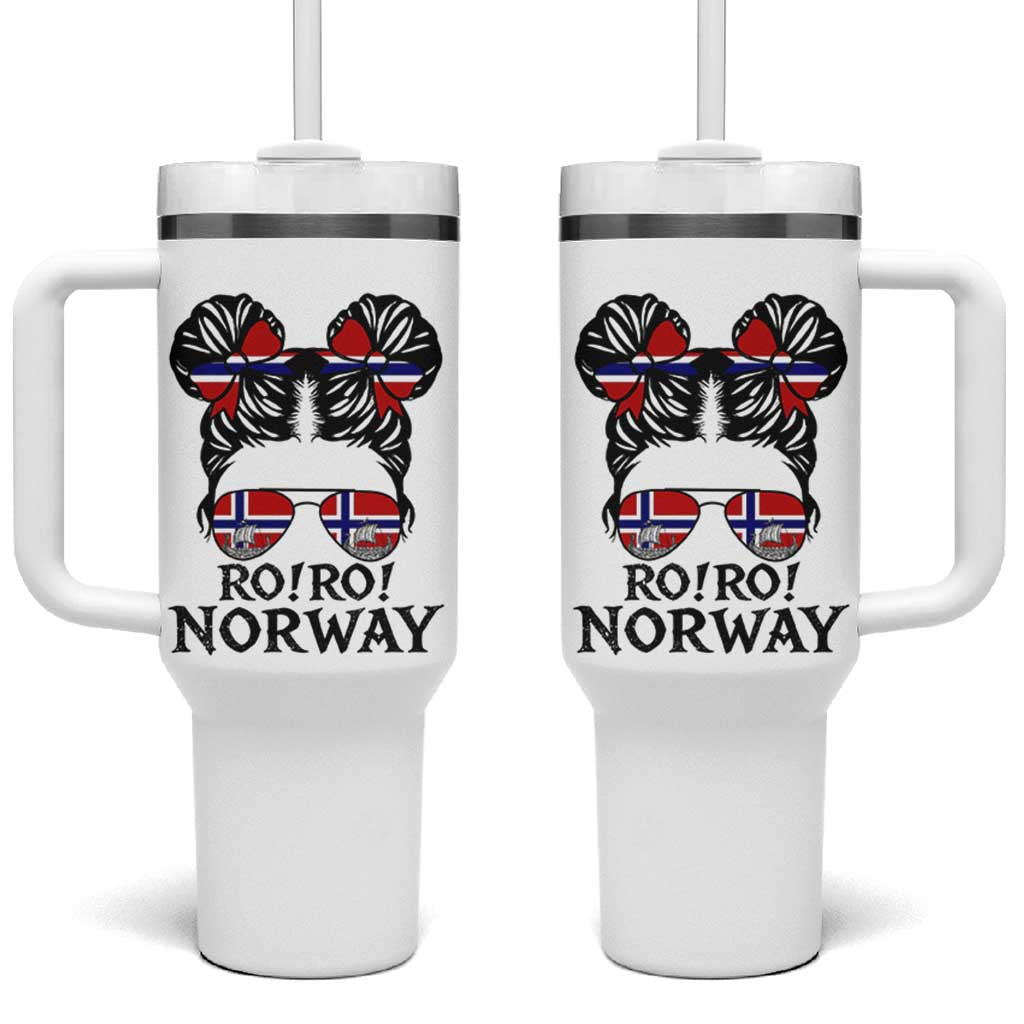 Ro Ro Norwegian Viking Ship Tumbler With Handle Norway Flag Messy Bun Girl