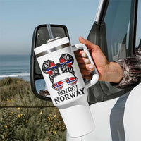 Ro Ro Norwegian Viking Ship Tumbler With Handle Norway Flag Messy Bun Girl