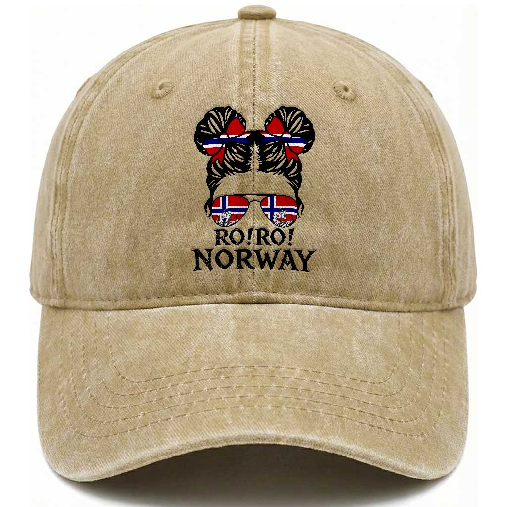 Ro Ro Norwegian Viking Ship Washed Cotton Baseball Cap Norway Flag Messy Bun Girl