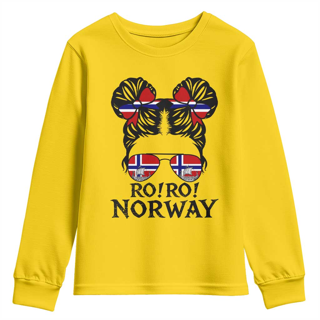Ro Ro Norwegian Viking Ship Youth Sweatshirt Norway Flag Messy Bun Girl