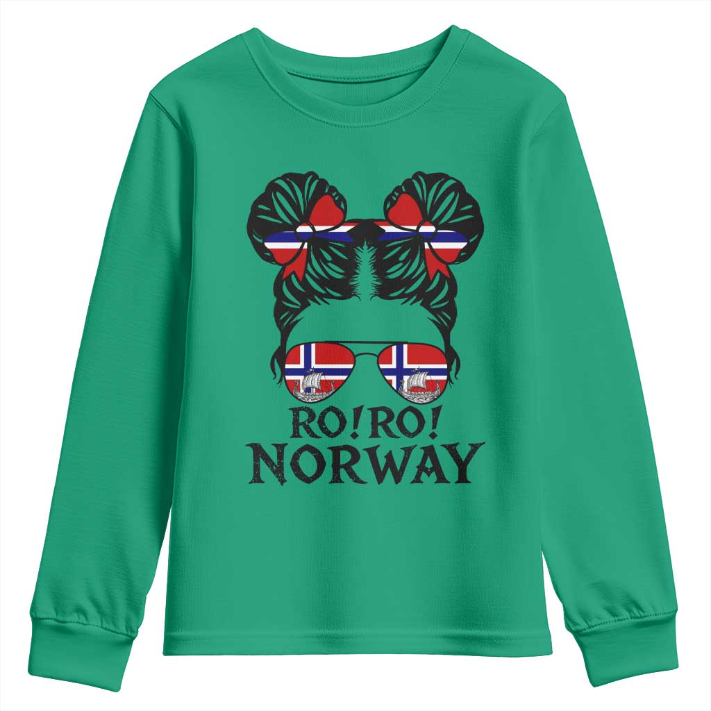 Ro Ro Norwegian Viking Ship Youth Sweatshirt Norway Flag Messy Bun Girl