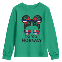 Ro Ro Norwegian Viking Ship Youth Sweatshirt Norway Flag Messy Bun Girl