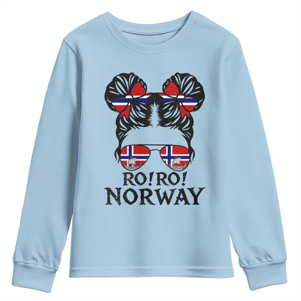 Ro Ro Norwegian Viking Ship Youth Sweatshirt Norway Flag Messy Bun Girl