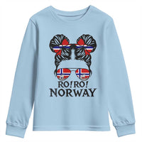 Ro Ro Norwegian Viking Ship Youth Sweatshirt Norway Flag Messy Bun Girl