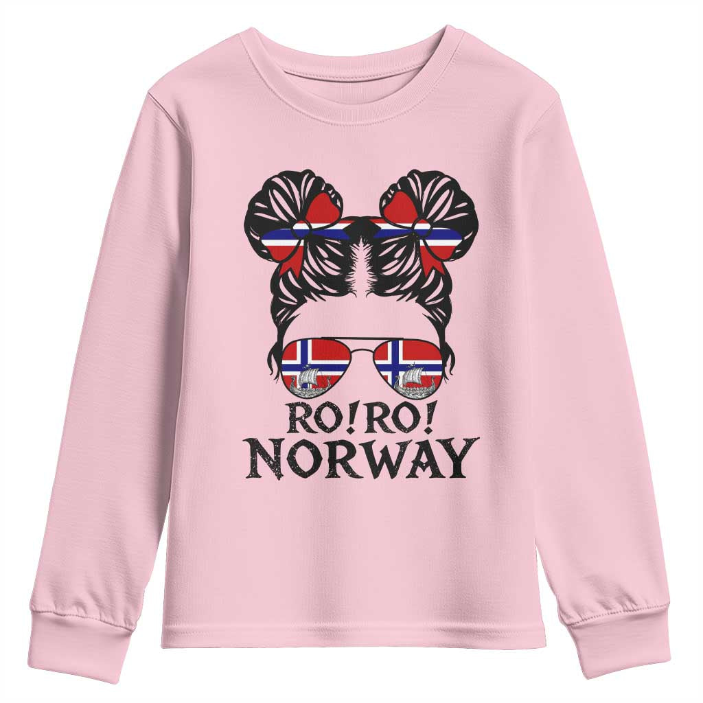 Ro Ro Norwegian Viking Ship Youth Sweatshirt Norway Flag Messy Bun Girl