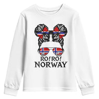 Ro Ro Norwegian Viking Ship Youth Sweatshirt Norway Flag Messy Bun Girl